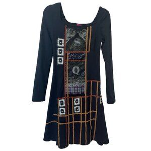 Save the Queen Dress Womens S Black Patchwork Velvet Whimsigoth Punk Rock